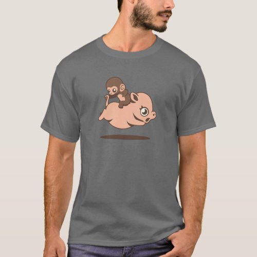 Baby Monkey Going Backwards on a Pig T_Shirt