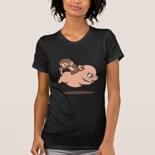 Baby Monkey Going Backwards on a Pig T_Shirt