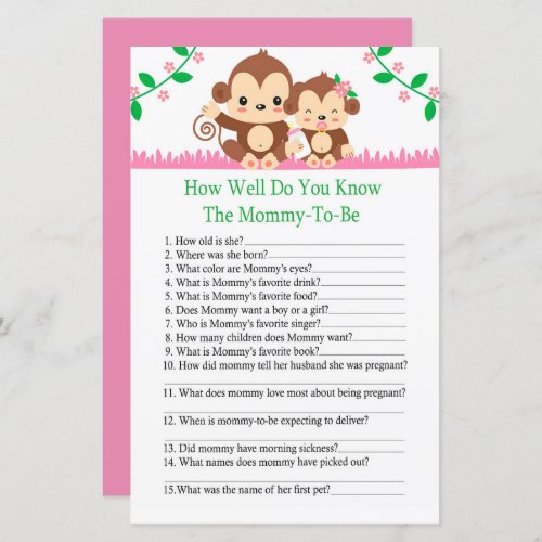 Baby Monkey How well do you know baby shower game
