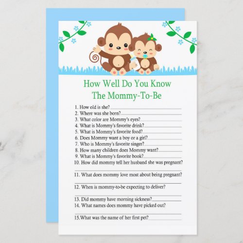 Baby Monkey How well do you know baby shower game