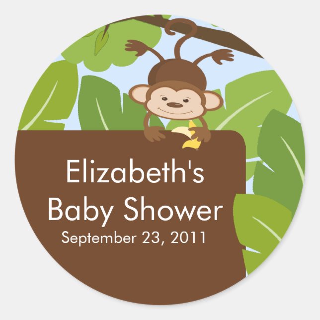 Baby Monkey Jungle Safari Baby Shower Sticker (Front)