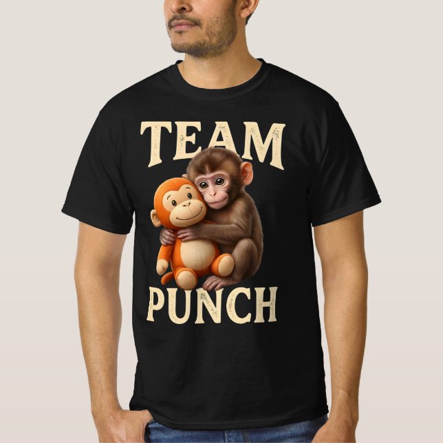 Baby Monkey Punch Team | Cute Rescued Macaque Cudd T-Shirt (Front)