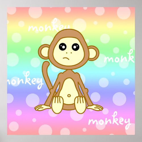 Baby Monkey Rainbow Poster Print Nursery Wall Art