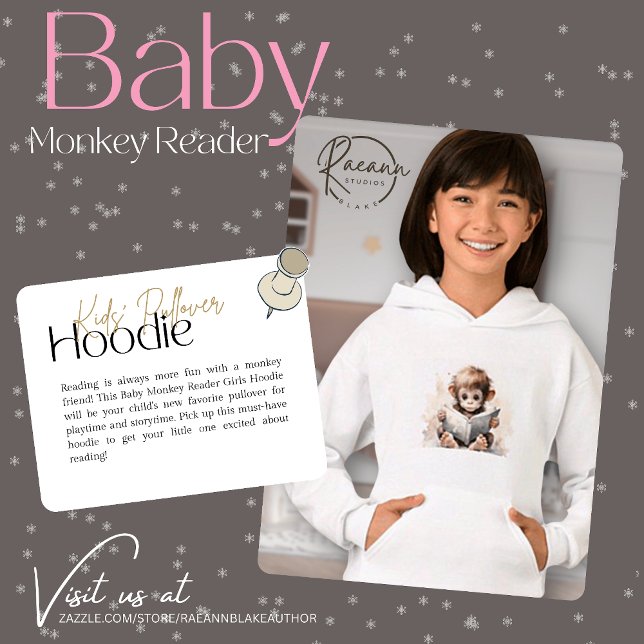 Baby Monkey Reader Girl's Pullover Hoodie (Creator Uploaded)