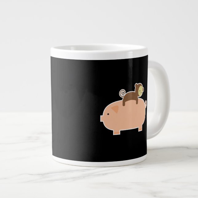 Baby Monkey Riding Backwards on a Pig Giant Coffee Mug (Front Right)