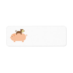 Baby Monkey Riding Backwards on a Pig Label
