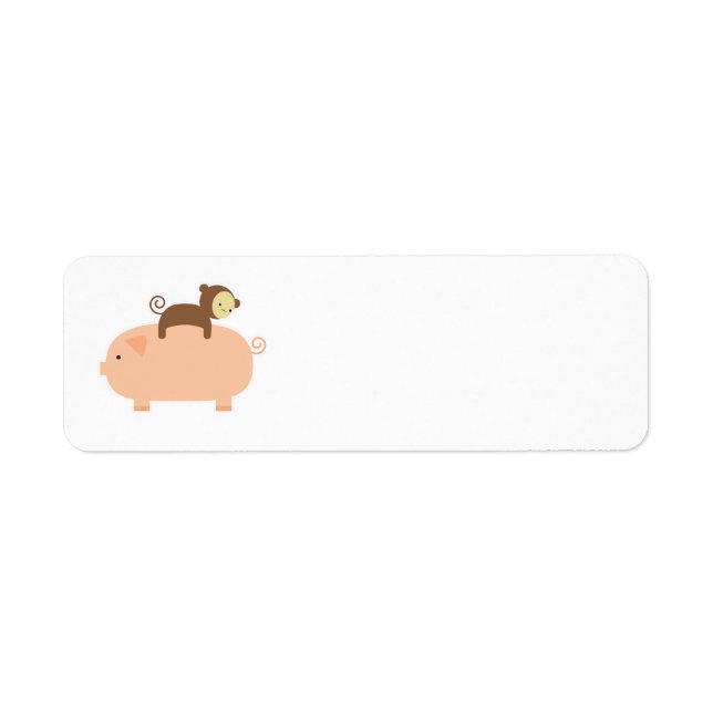 Baby Monkey Riding Backwards on a Pig Label (Front)