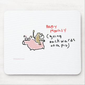 Baby Monkey (riding backwards on a pig) Mouse Pad