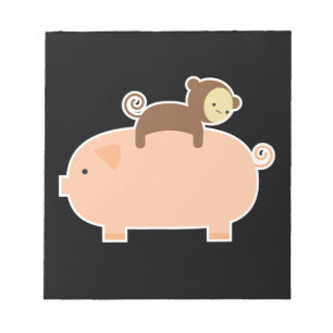 Baby Monkey Riding Backwards on a Pig Notepad