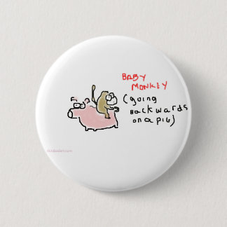 Baby Monkey (riding backwards on a pig) Pinback Button