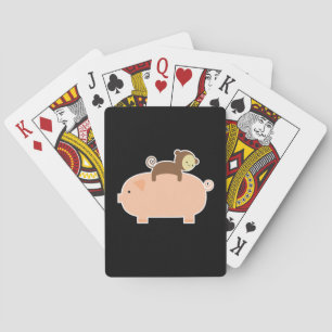 Baby Monkey Riding Backwards on a Pig Poker Cards