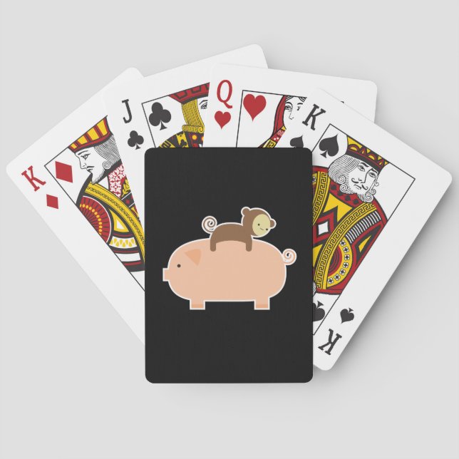 Baby Monkey Riding Backwards on a Pig Poker Cards (Back)