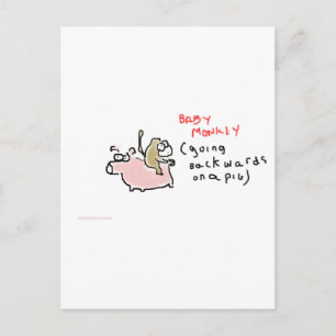 Baby Monkey (riding backwards on a pig) Postcard