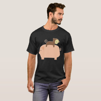 Baby Monkey Riding Backwards on a Pig Women_s Pig T-Shirt