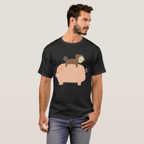 Baby Monkey Riding Backwards on a Pig Women_s Pig T_Shirt