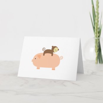 Baby Monkey Riding On A Pig Card by imaginarystory at Zazzle
