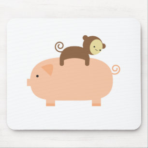 Baby Monkey Riding on a Pig Mouse Pad