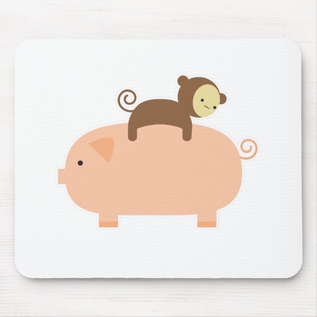 Baby Monkey Riding on a Pig Mouse Pad (Front)