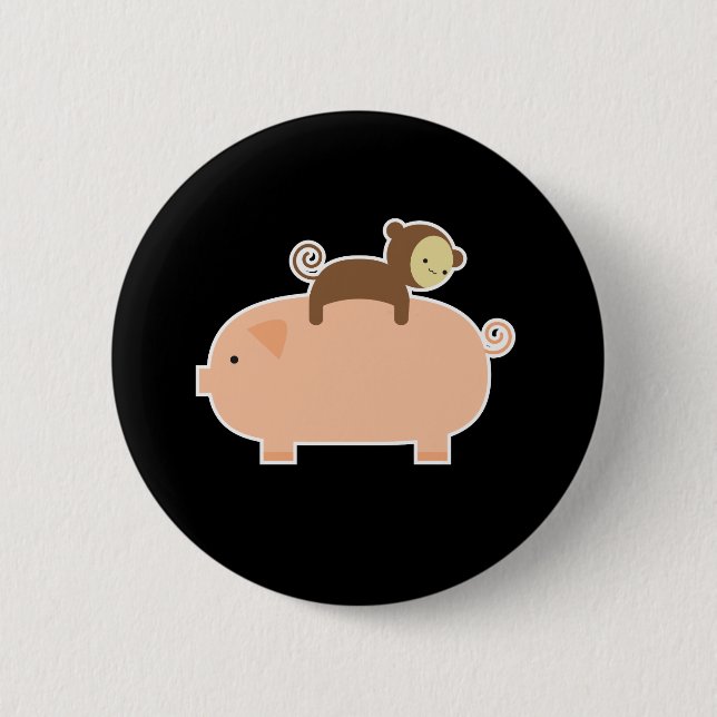 Baby Monkey Riding on a Pig Pinback Button (Front)