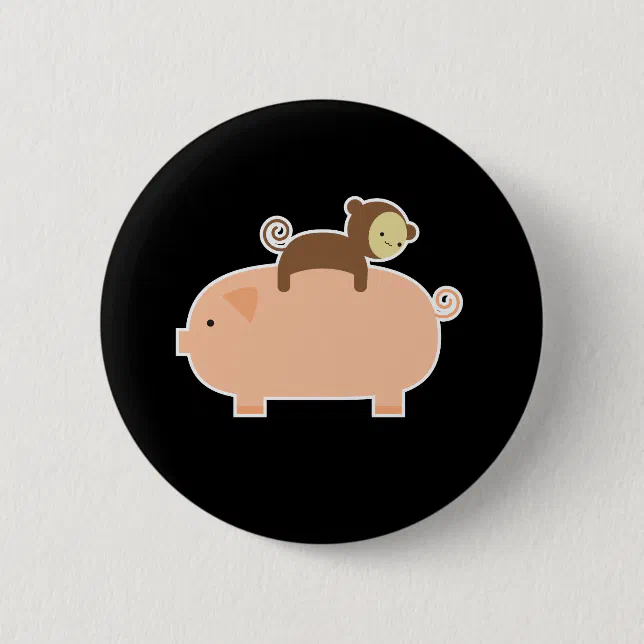Monkey Pinback Buttons Baby Monkey Riding on a Pig Pinback Button | Zazzle