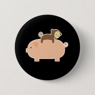 Baby Monkey Riding on a Pig Pinback Button