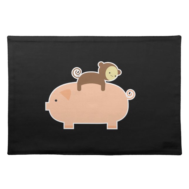 Baby Monkey Riding on a Pig Placemat (Front)