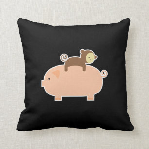 Baby Monkey Riding on a Pig Throw Pillow