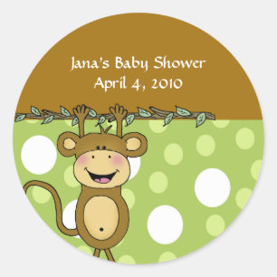 BABY MONKEY Round Baby Shower Favor Stickers