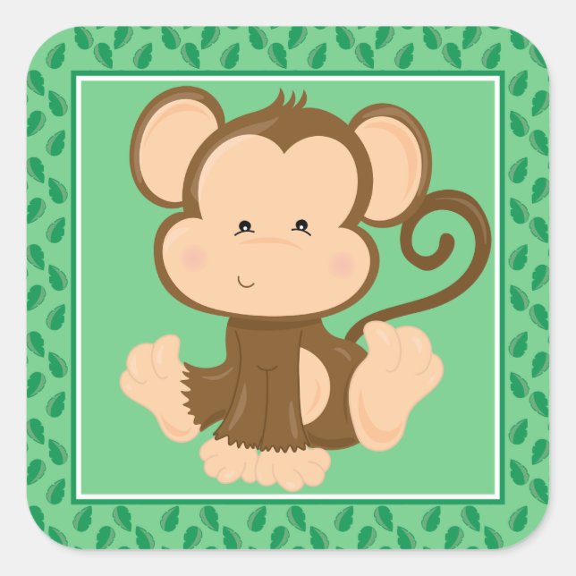 Baby Monkey | Safari Animals Party Square Sticker (Front)