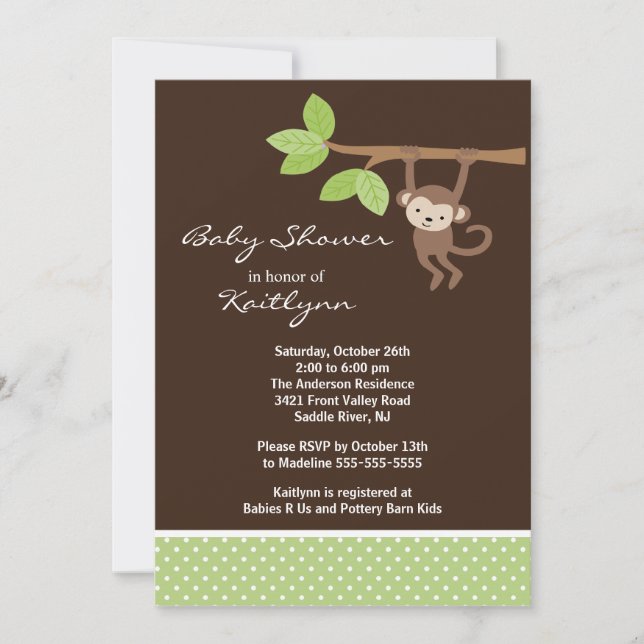 Baby Monkey Safari Baby Shower Invitation (Front)