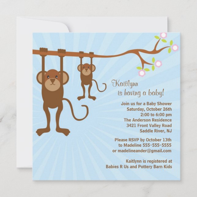 Baby Monkey Safari Baby Shower Invitation (Front)