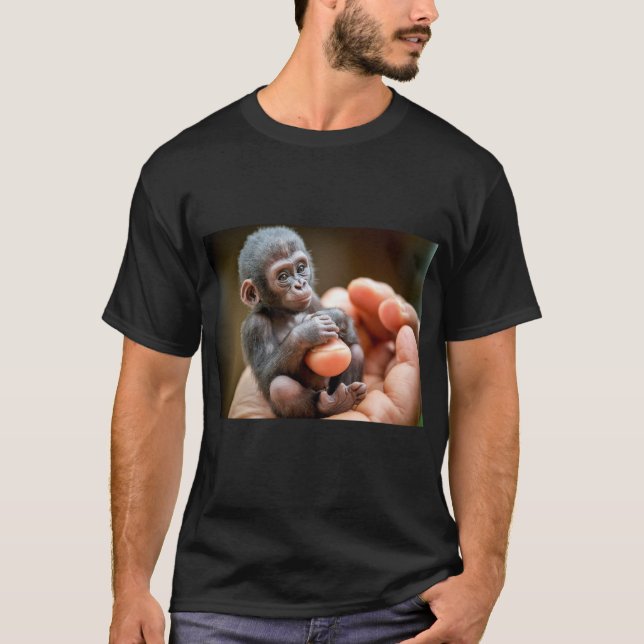 "Baby Monkey Sitting Holding Food in Hand Tee"  T-Shirt (Front)