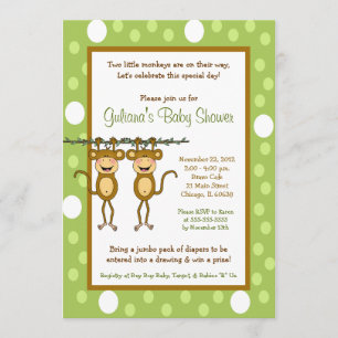 Baby Monkey TWINS 5x7 Baby Shower Invitations