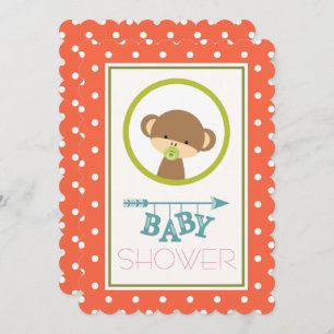 Baby Monkey with a Pacifier Baby Shower Invitation