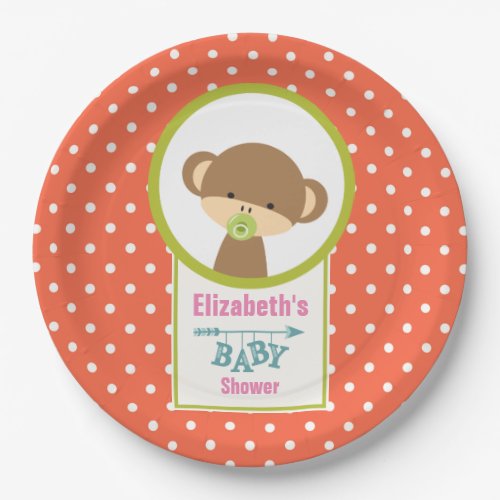 Baby Monkey with a Pacifier Baby Shower Paper Plates