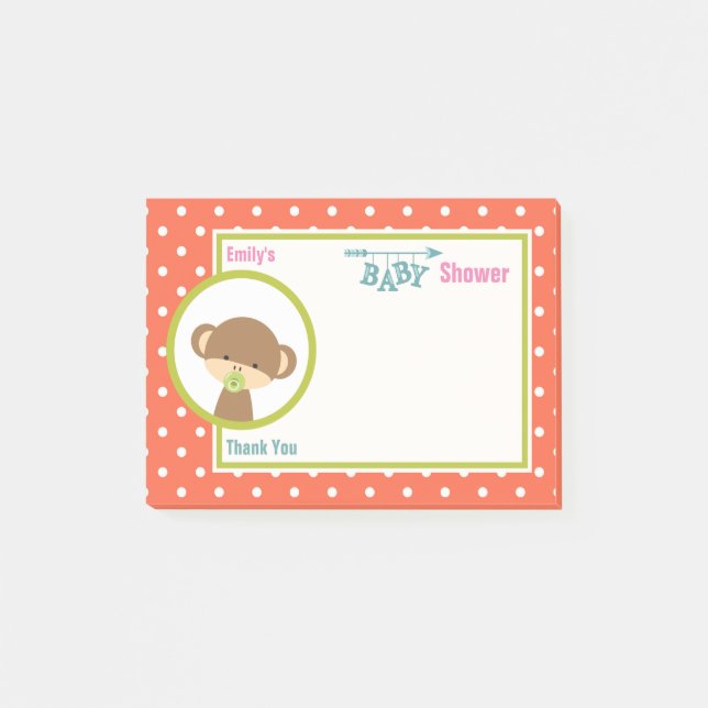 Baby Monkey with a Pacifier Baby Shower Thanks Post-it Notes (Front)