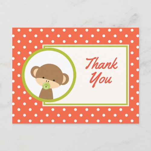 Baby Monkey with a Pacifier Baby Shower Thanks Postcard