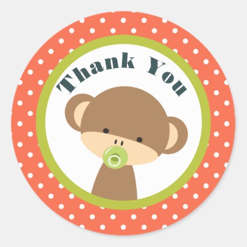 Baby Monkey with a Pacifier on Polka Dots Thanks Classic Round Sticker