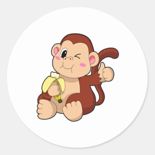Baby Monkey with Banana Classic Round Sticker
