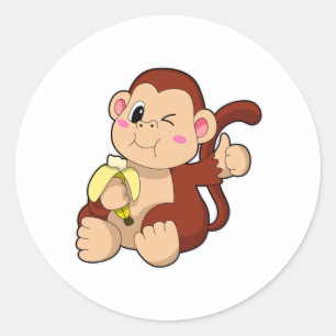 Baby Monkey with Banana Classic Round Sticker