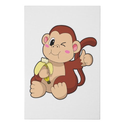 Baby Monkey with Banana Faux Canvas Print