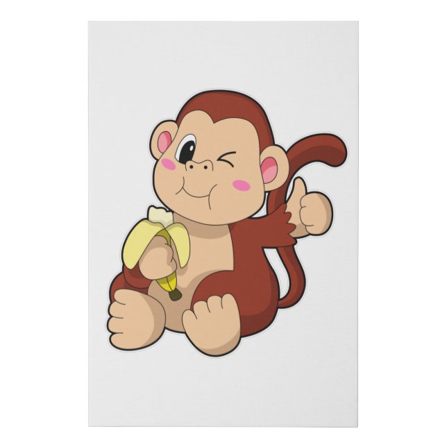 Baby Monkey with Banana Faux Canvas Print (Front)