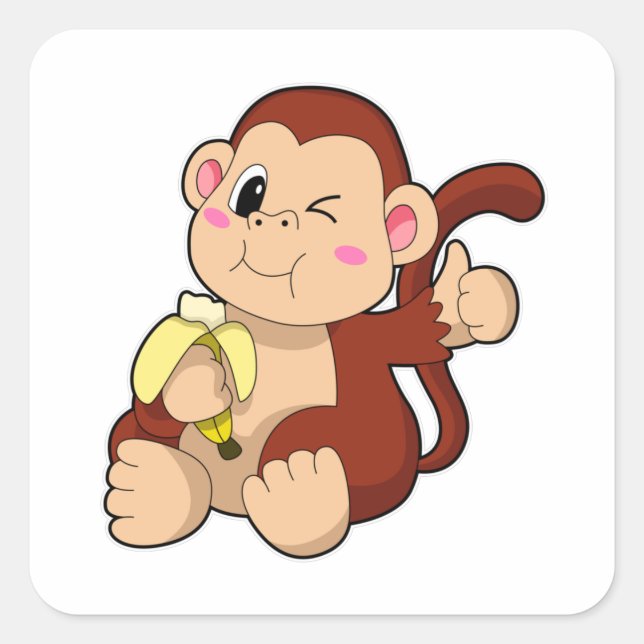 Baby Monkey with Banana Square Sticker (Front)