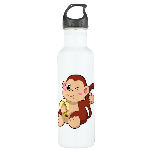 Baby Monkey with Banana Stainless Steel Water Bottle (Front)