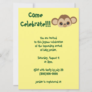 Baby Monkey Yellow Baby Shower Invitation