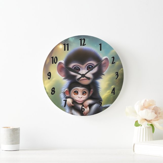 Baby Monkeys Large Clock (Home)