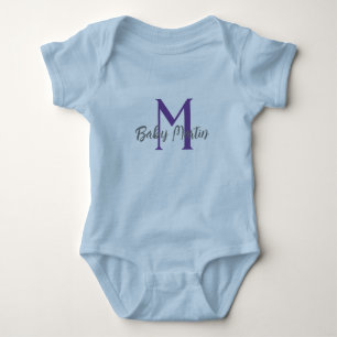 baby monogram blue unisex name personalize minimal bodysuit