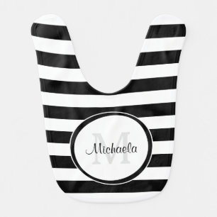 Baby Monogram Contemporary Black Awning Stripes Bib
