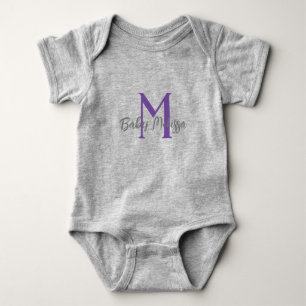 baby monogram gray unisex name personalize minimal bodysuit