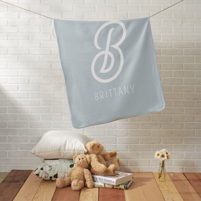 Baby Monogram Light Blue Modern Personalized Blanket (In Situ)